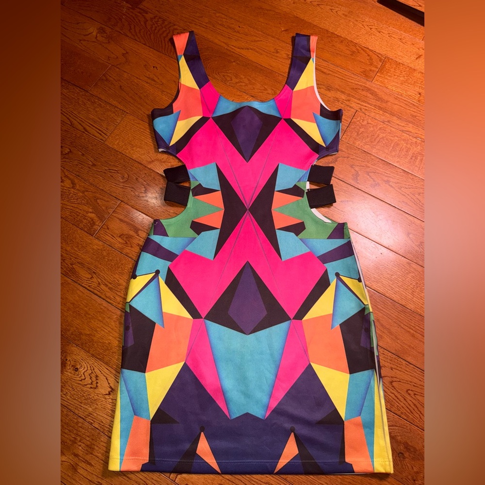 Backless Geometric Print Bodycon Dress - Multicolor